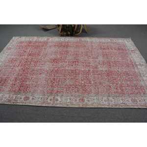 Vintage Rug 5.3x8.3 ft, <b>Red</b> White Southwestern <b>Wool</b> Turkish Rug - Product Image 3