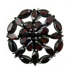 Flower Style Garnet Gemstone <b>Silver</b> Classical <b>Brooch</b> Women Light Luxury Hollow Luxury Full With Natural Garnet Gemstone Jewelry - Product Image 1