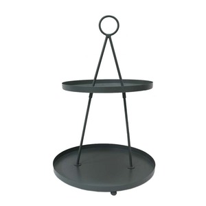 Support à gâteau rond en métal à 2 niveaux, design premium, finition grise, pour événements et fêtes d'anniversaire, fait main - Product Image 1