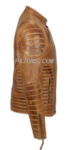 เสื้อแจ็คเก็ตหนังแท้สไตล์ไบค์เกอร์สำหรับผู้ชาย แบบดิสเทรส แต่งลายควิลท์ แนวคาเฟ่เรเซอร์ ย้อนยุค สำหรับขี่มอเตอร์ไซค์  ผลิตโดย OEM - Product Image 4