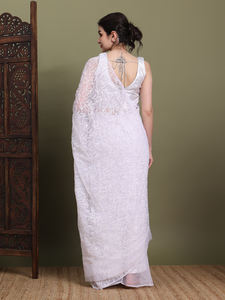 Pure Georgette Chikankari bordado a mano Saree Lentejuelas Cutdana Viscosa Blusa sin costuras Pieza Estilo tradicional para ropa de fiesta - Product Image 3