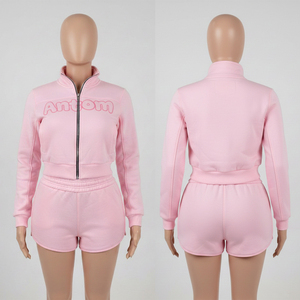 Ladies Crop Set Hoodie and <b>Short</b> Summer 100% Cotton French Terry 260g Solid Casual Eco-Friendly Breathable Pakistan Style - Product Image 1