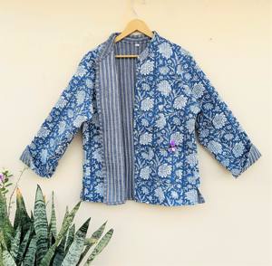 Chaqueta hecha a mano de moda para mujeres y niñas, chaquetas de invierno elegantes de algodón acolchado, abrigo acogedor Reversible con estampado de bloques a mano - Product Image 3