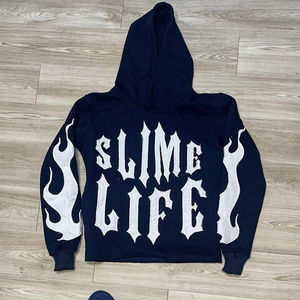 Autumn Cropped Boxy Hoodie for Men Embroidered Puff Printing <b>Rhinestones</b> Distressed Terry <b>Fabric</b> Screen Printed Animal Pattern - Product Image 1