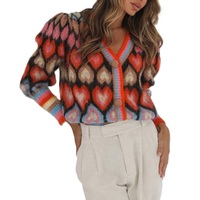 Cardigan en tricot sur mesure de haute qualité pour femme, col en V oversize, motif floral, style couverture d'hiver, boutons dissimulés, décontracté, 100% pull