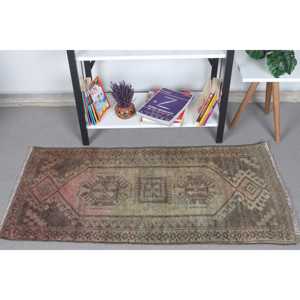 Vintage 1.9x3.9 ft Small Rug, Turkish Rug, <b>Brown</b> Patchwork Rug - Product Image 2