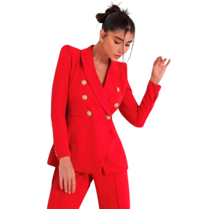 Blazer orange croisé pour femme, veste de costume tissée à manches longues, coupe ajustée pour le bureau - Product Image 3