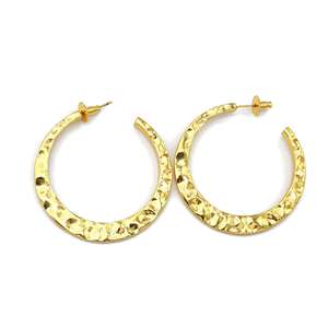 Classic Design <b>Hoop</b> Earrings Boho Brass Jewelry For Women 18k Gold Plated Hammered Texture Geometric Earring Wholesale/OEM/ODM - Product Image 1