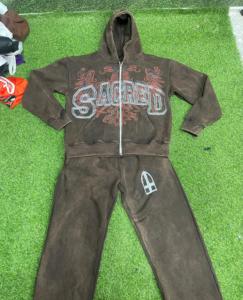 ชุดวอร์มมีซิปสำหรับผู้ชายชุดวิ่งจ๊อกกิ้งแอซิดแบบมีซิปชุดวอร์มกางเกงผ้าพัฟเฟอร์และชุดมีฮู้ดสำหรับวิ่ง - Product Image 6