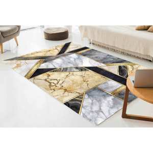 Tapis abstrait en marbre doré : gris et jaune, décoration moderne pour la maison, tapis imprimé, tapis en chenille - Product Image 1