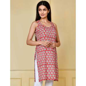 Top court sans manches en coton imprimé floral moutarde, tissu popeline - Product Image 3