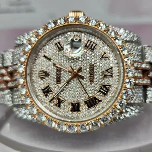 Reloj de pulsera de acero inoxidable hecho a mano con VVS Moissanite Diamond Quartz Reloj de moda para hombre Iced Out