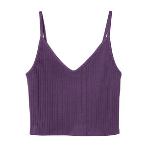 Camiseta corta sin mangas de punto personalizada para mujer, camiseta sin mangas de Color sólido, ropa informal de verano, ligera, Parte delantera fina, venta al por mayor de fábrica OEM - Product Image 4