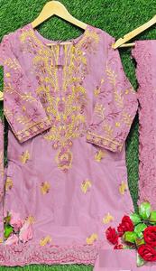 Nouvelle Collection Cousu Lourd Pakistanais Organza Brodé Travail Salwar Kameez Costume avec Soie Dupatta - Product Image 4