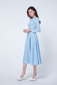 Neo arrivato alla moda per il tempo libero abiti pieghettati Midi primavera a maniche lunghe in <span class=keywords><strong>lino</strong></span> abbigliamento donna <span class=keywords><strong>abito</strong></span> da festa - Product Image 4