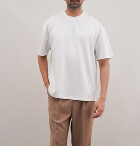 T-shirt pour homme en coton 100% à col rond et manches courtes, coupe classique, couleur unie, vêtement décontracté, jersey tricoté, teinture unie - Product Image 2