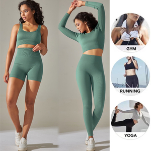 Custom Logo 4 Pcs yoga set Activewear Set for Women, Seamless Yoga Bra + <b>Crop</b> Top + Athletic Shorts + <b>Leggings</b> - Product Image 2