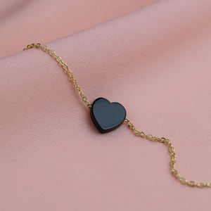 <b>Onyx</b> Heart Design Turkish Handcrafted Rhodium & Gold Plated 925 Sterling Silver Charm <b>Bracelet</b>-Party & Gift Jewelry - Product Image 4