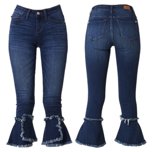 กางเกงยีนส์เดนิมผู้หญิงไซส์ใหญ่สำหรับฤดูหนาว เอวสูง ทรงสกินนี่ขาบาน ยืดได้ ซักล้างแล้ว แฟชั่นลำลอง สตรีทแวร์ ทันสมัย สีน้ำเงิน - Product Image 1