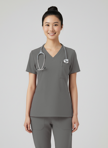 Uniformes médicos atractivos unisex ajuste moderno cuello en V Scrub Top tamaños personalizados Spandex algodón Hospital uniforme bolsillos en stock hecho - Product Image 2