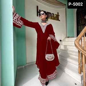 ชุดสูทคาร์เมซปลอมสำหรับผู้หญิงชุดประจำชาติอินเดียพร้อมโซ่ทำงานซาลวาร์ - Product Image 2