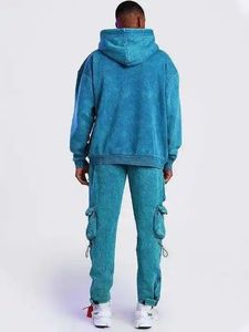 Conjuntos de pantalones de chándal con capucha gruesa de algodón para hombre 2024, chándales completos acampanados con lavado ácido, trajes de invierno con cremallera ecológicos OEM - Product Image 3