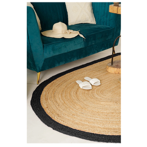 Tapis en jute ovale tressé beige de style moderne fait à la main avec bordure noire pour usage domestique-Tapis et ensembles - Product Image 3