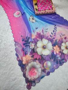 ชุดส่าหรีงานทำมือสไตล์เรียบง่ายผ้าจอร์เจียสำหรับงานปาร์ตี้งานแต่งงานงานพรอม - Product Image 3