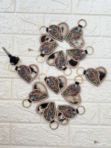 High quality Cowhide Fur Leather Tooled leather Keyrings Handcrafted Stylish Unique Pattern Keychain Hot Sale <b>Key</b> Chain - Product Image 5