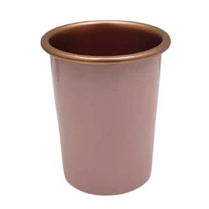 Planteur rond en aluminium de haute qualité émail rose et couleur cuivre pour jardinière de bureau intérieure jardinage fait à la main - Product Image 1