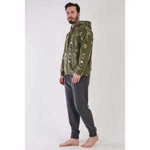 Conjunto de Pijama para Hombre con Capucha, Hombros Caídos, Cierre de Cremallera, Mangas Largas y Puños - Color Caqui - Product Image 3