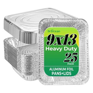 Biocean Contenant rectangulaire jetable en aluminium de 9 po x 13 po, robuste, recyclable, qualité alimentaire, avec couvercles en plastique, 25/pièce - Product Image 4