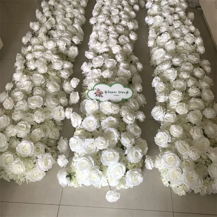 L-201 Aangepaste Witte Roos Arrangement Kunstmatige Bloem Rij Bruiloft Decoratie Tafel Middelpunt Bloemen