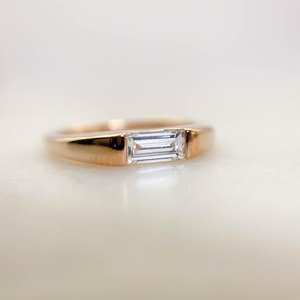 5x3mm Baguette corte blanco CZ oro rosa solitario anillo mujeres minimalista promesa banda compromiso boda aniversario joyería nupcial - Product Image 6