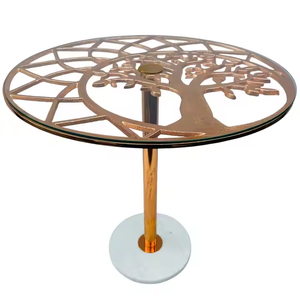 โต๊ะอลูมิเนียมเคลือบเงาสีโรสโกลด์สำหรับอุตสาหกรรม azora ฐานหินอ่อนฐานเฟอร์นิเจอร์ห้องนั่งเล่นปรับความสูงได้ - Product Image 1