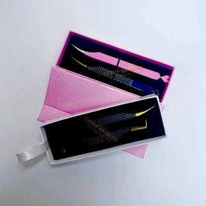 Pince à épiler professionnelle GETUP BROSONS IMPEX en acier inoxydable 10 mm, antistatique, pour isolation de volume, pointe noire/dorée rose, pour cils lisses - Product Image 1