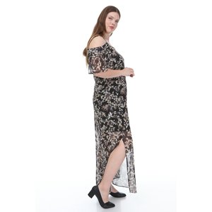 Maxi abito in Chiffon taglie forti con Design a mezza manica con volant - Product Image 2