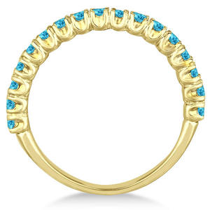 Bague empilable demi-éternité en or jaune 14 carats plaqué, topaze bleue, pierre précieuse de 0,95 carat, bijoux pour mariage, pierre taillée, incrustation - Product Image 2