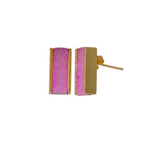 ต่างหูเม็ดเดี่ยวทองเหลืองชุบทองของผู้หญิงทันสมัยแถบอัญมณีดรูซี่สีชมพูพร้อมชุดเครื่องประดับอัญมณีต่อต้านการเสื่อมเสีย - Product Image 1