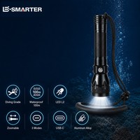 Lampe de plongée IP68, lampe torche LED rechargeable par USB, lampe de plongée sous-marine en alliage d'aluminium, faisceau zoomable