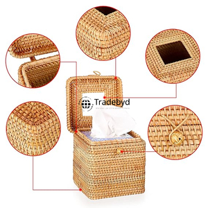 Porta Papel Higiénico Decorativo Cuadrado de Ratán Tejido a Mano para Oficina en Casa, Ecológico, Tradebyd - Product Image 3