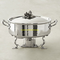 Plat de service de luxe doré en acier inoxydable, durable, avec dôme isolant et base gravée, compatible gaz et induction, pour la table.