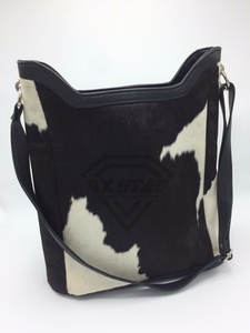 Bolso de mano de cuero de vaca para mujer, bolso de cuero de vaca marrón y blanco para mujer, bolso de hombro de cuero de vaca, bolsos para el pelo, OEM - Product Image 3