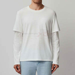 T-shirt à manches longues pour homme, double couche, respirant, coupe ample, style streetwear, 100% coton, tissu en toile - Product Image 5