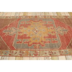 Tapis vintage, tapis turc 4,3x8,9 pieds, tapis en laine rouge à motifs floraux - Product Image 2