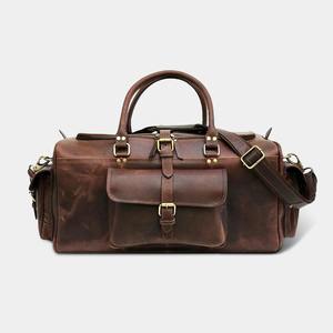 Bolsa de viaje Unisex marrón de cuero genuino a la moda Vintage Weekender durante la noche Duffel Candy Pattern Hook Loop Closure Fall - Product Image 5