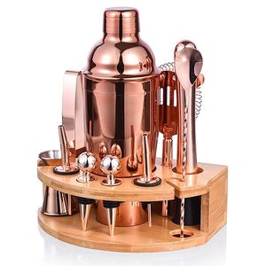 Bartender Kit with Black Bamboo Stand <b>Cocktail</b> <b>Shaker</b> Set and Bar Tool Stainless Steel Boston <b>Shaker</b> Bartender Kit (<b>Gold</b>) - Product Image 1
