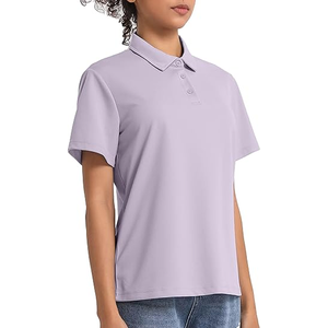 เสื้อกอล์ฟคอวีผ้าฝ้ายแท้สำหรับผู้หญิงเสื้อโปโลเสื้อครอปถักลาย - Product Image 1