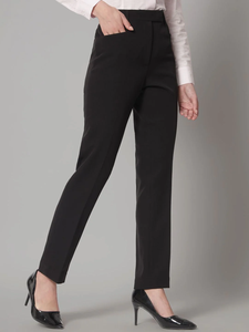 Pantalon droit taille haute anti-plis écologique pour femme, couleur unie, longueur cheville, coupe classique, fermeture éclair, idéal pour le bureau et les occasions formelles, collection Printemps - Product Image 4