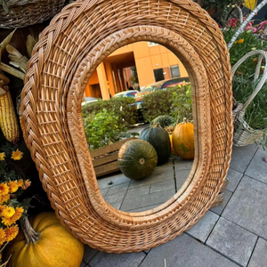 Grand miroir en rotin osier décor Boho miroir sangle de canne ovale décor bohème maison miroir décoratif encadré bambou - Product Image 1